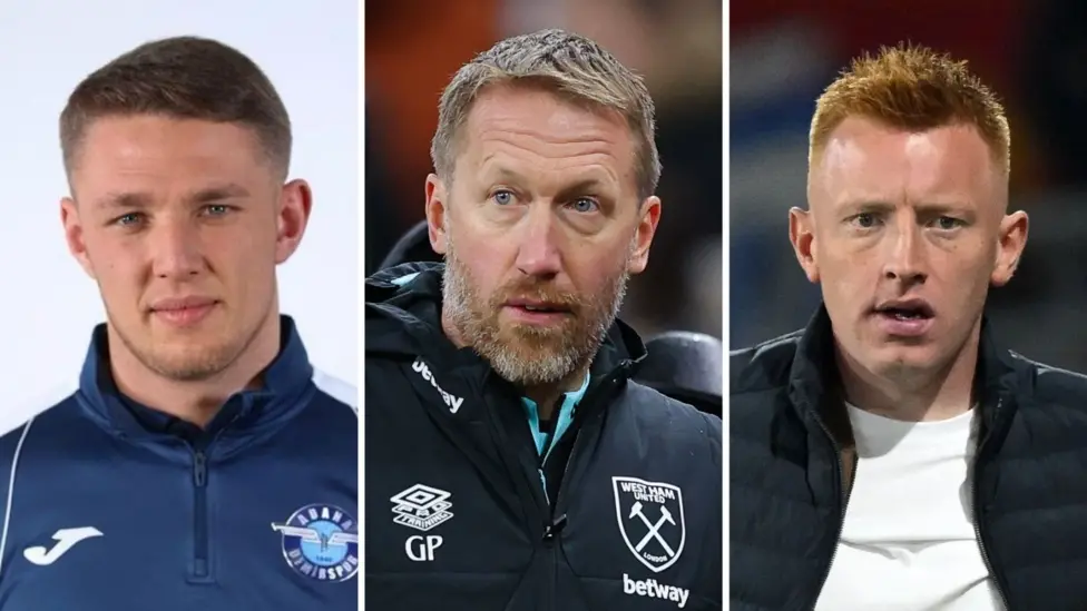 Kieron Lovelady (left), West Ham boss Graham Potter (centre) and Lens manager Will Still (right) have all taken unconventional pathways to football coaching