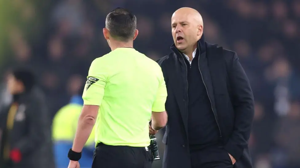 Arne Slot was sent off by Michael Oliver after the full-time whistle