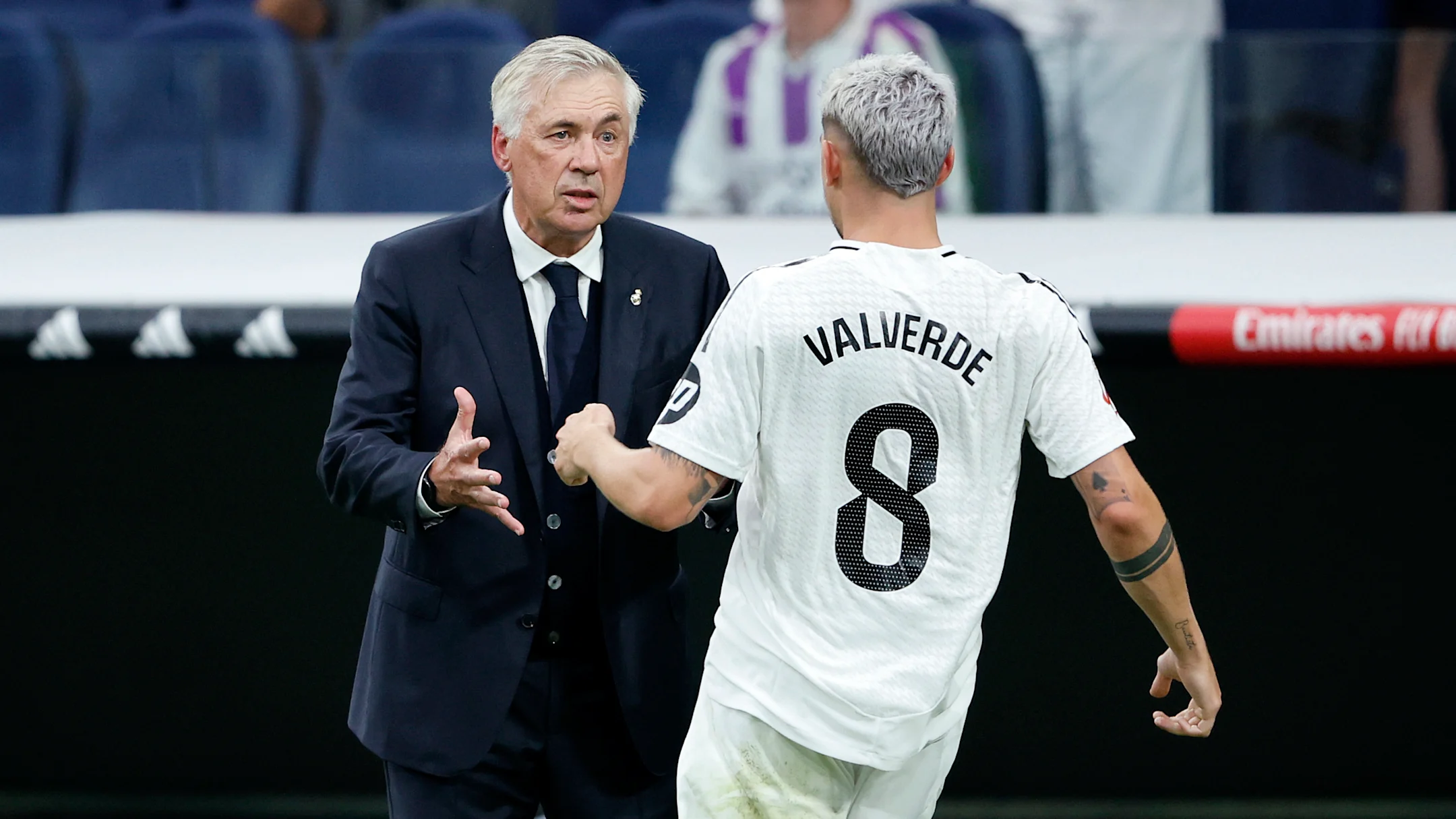 Carlo Ancelotti (left) had a positive update about Federico Valverde / Soccrates Images/GettyImages