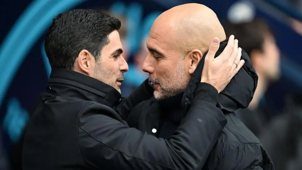 Mikel Arteta (left) was Pep Guardiola's assistant at Manchester City