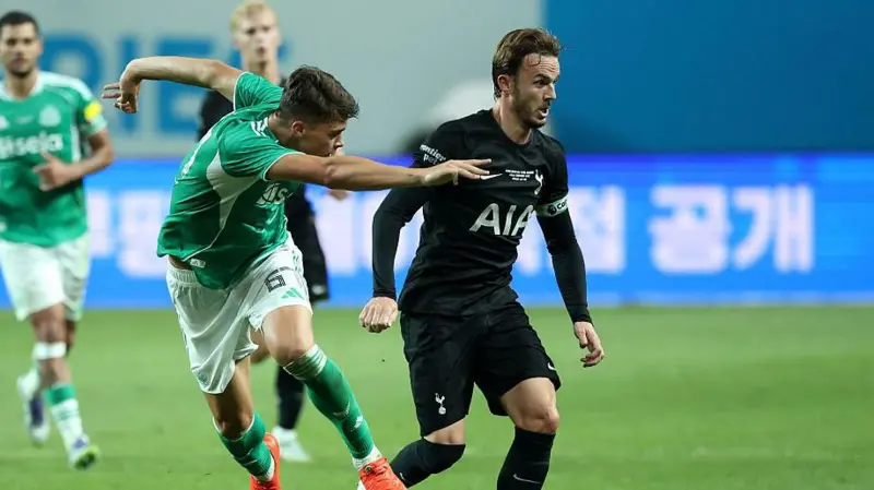 James Maddison (right) joined Tottenham in 2023