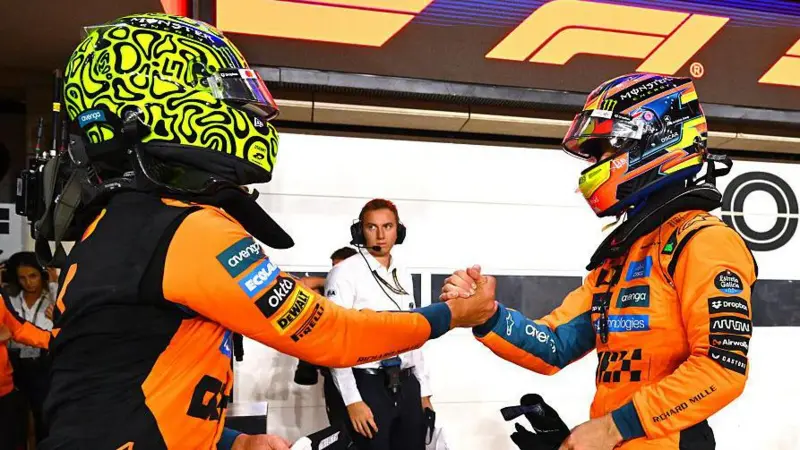 Oscar Piastri (right) trails McLaren team-mate Lando Norris (left) by 24 points in the title race