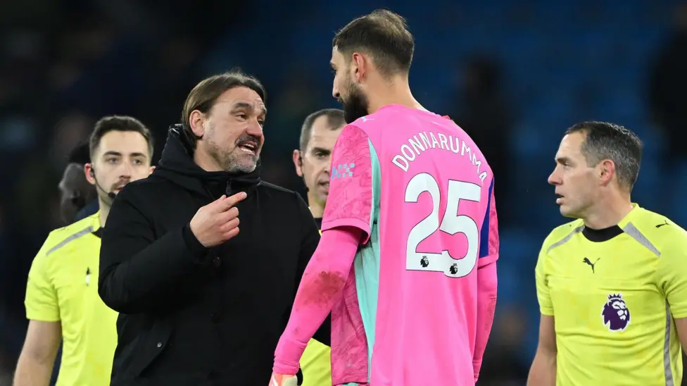 Leeds boss Daniel Farke felt Manchester City goalkeeper Gianluigi Donnarumma feigned an injury during the second half of their Premier League match