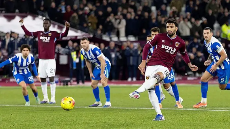 Lucas Paqueta became just the second player in Premier League history to both score and concede a penalty in the first half of a match