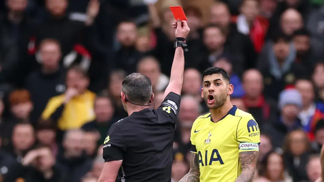 While opinion was divided on the decision itself, Tottenham fans were left universally fuming following yet another red card for club captain Cristian Romero against Manchester United on Saturday. The Argentine was dismissed before the half-hour mark at Old Trafford after launching into a reckless challenge on Red Devils midfielder Casemiro and crunching down on the Brazilian's ankle.