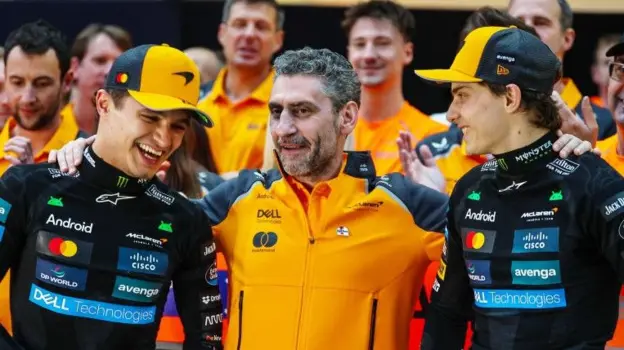 Andrea Stella, centre, has been credited by many with McLaren's rise back to the top of the sport
