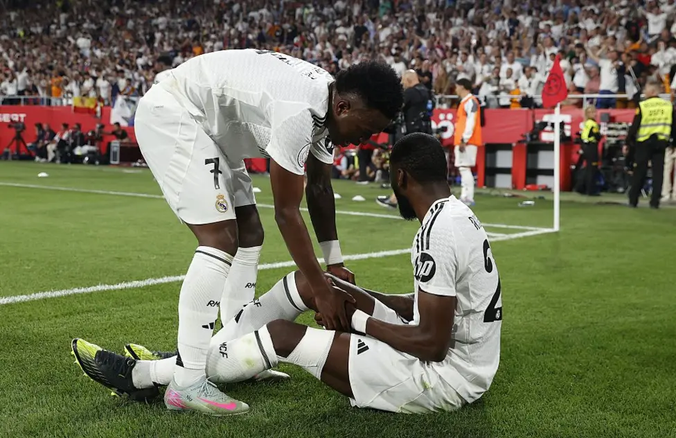 Antonio Rudiger (right) was forced off in the 111th minute