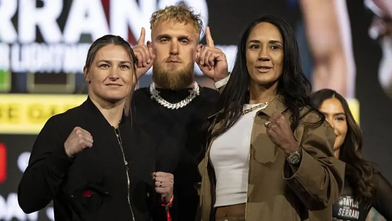Taylor (left) and Serrano will headline an all-female card on an event promoted by Jake Paul's Most Valuable Promotions and broadcast on streaming giant Netflix