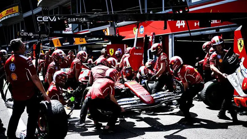 Ferrari practising a pit stop in Monaco