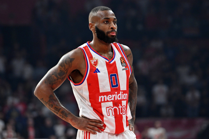 Codi Miller-McIntyre needed to be helped out of the court after sustaining an ankle sprain in Crvena Zvezda's playoff win vs. Igokea.