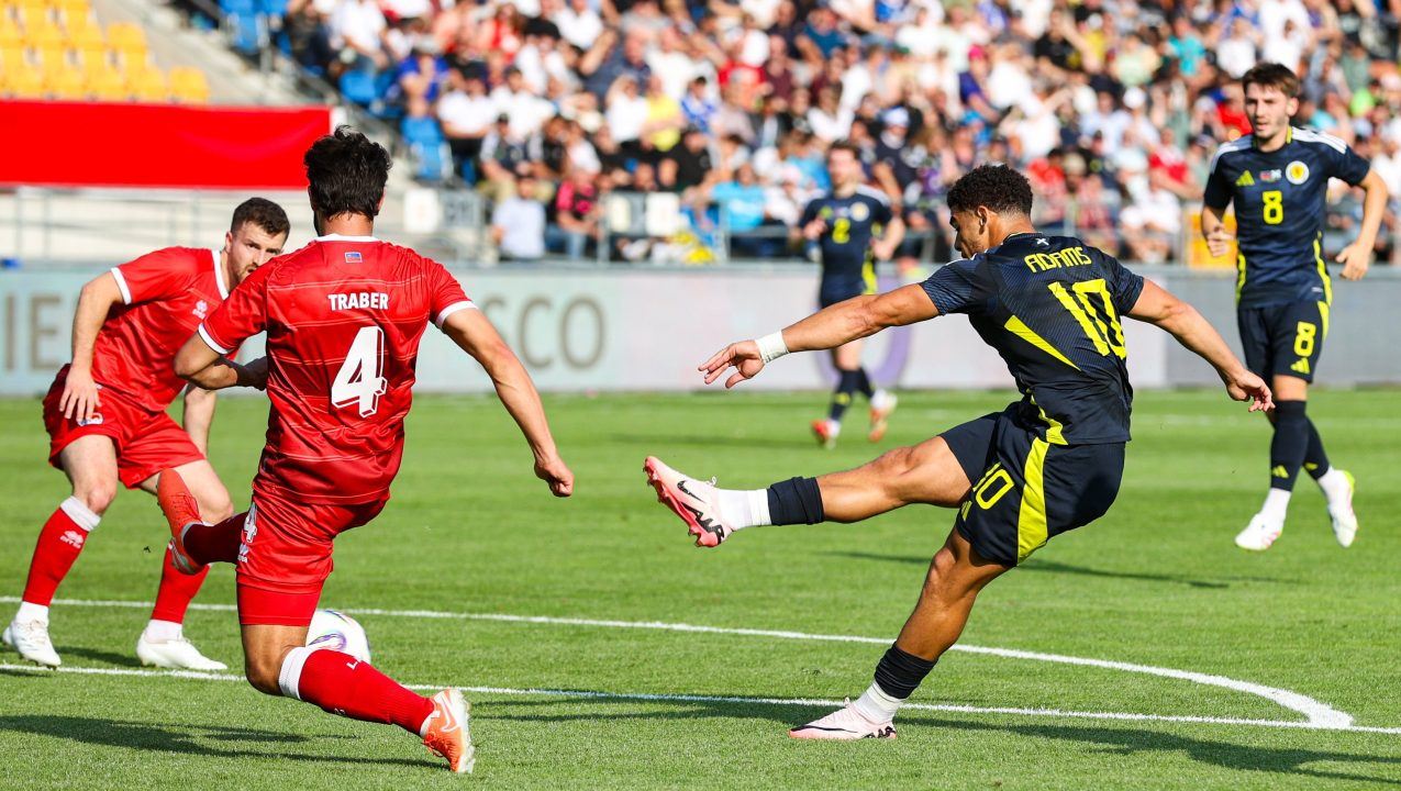 Che Adams pounced on a loss ball to put Scotland ahead.