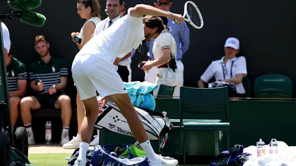 Daniil Medvedev took his frustration out on his racquet following his early exit