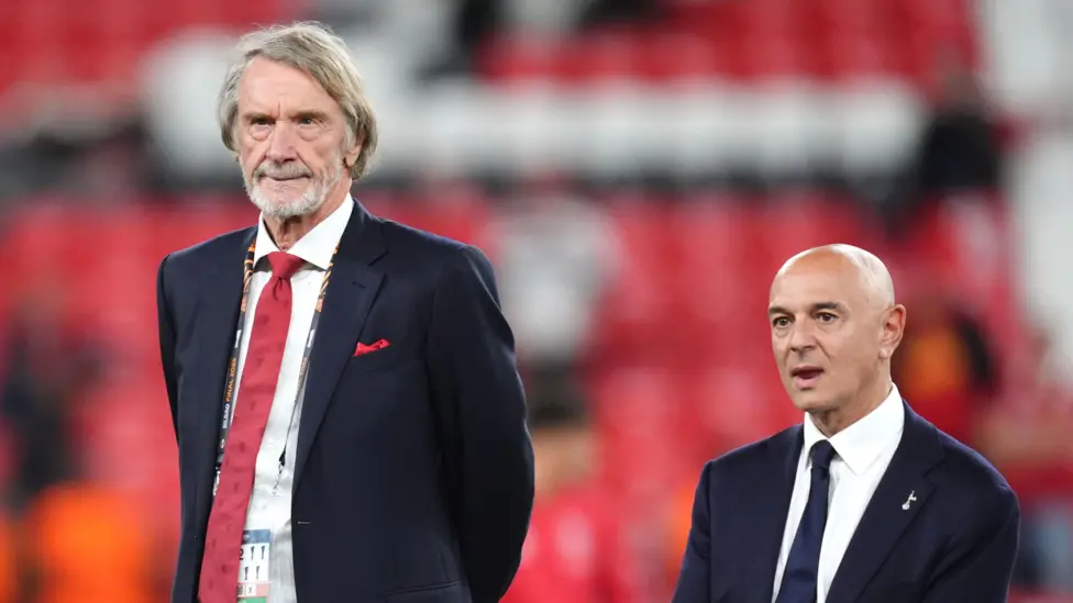 Sir Jim Ratcliffe was pictured beside Tottenham chairman Daniel Levy after Spurs beat Manchester United in the Europa League final
