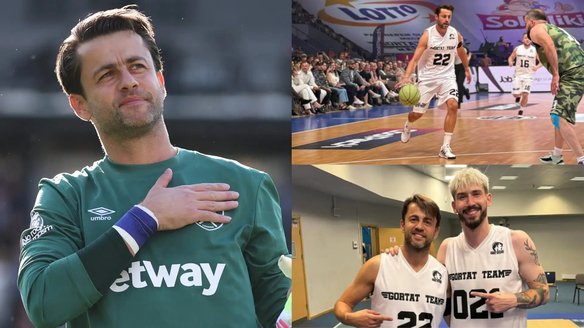 Polish keeper Lukasz Fabianksi has taken up a new sport following his release from West Ham, appearing in a charity basketball game.