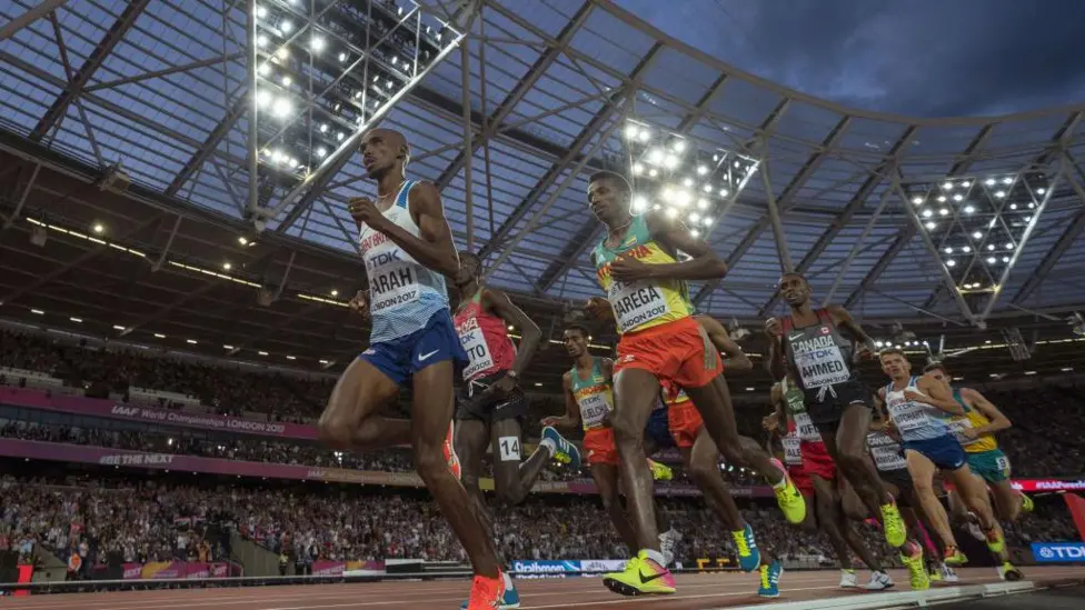 Mo Farah (left) won gold in the 10,000m and silver in the 5,000 at the 2017 World Championships in London