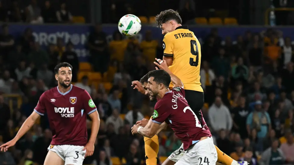 Jorgen Strand Larsen rises to score Wolves' winner against West Ham