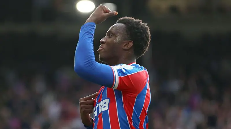 Eddie Nketiah celebrates his 97th-minute winner for Crystal Palace against Liverpool