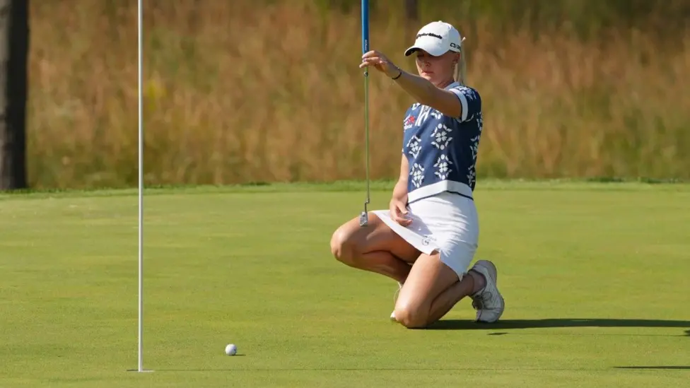Charley Hull twice had to back off this putt as she tried to calm her nerves before holing out for victory