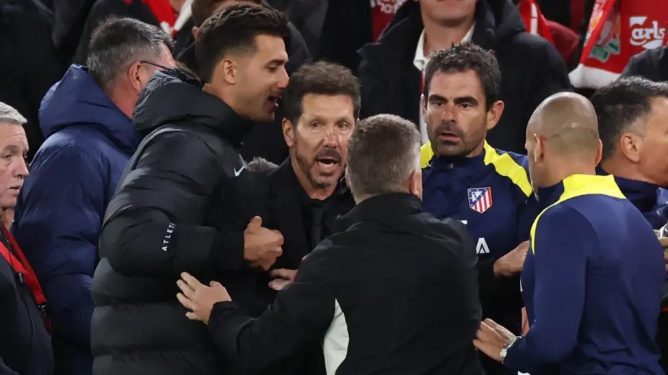 Diego Simeone was shown a red card in his side's 3-2 defeat by Liverpool