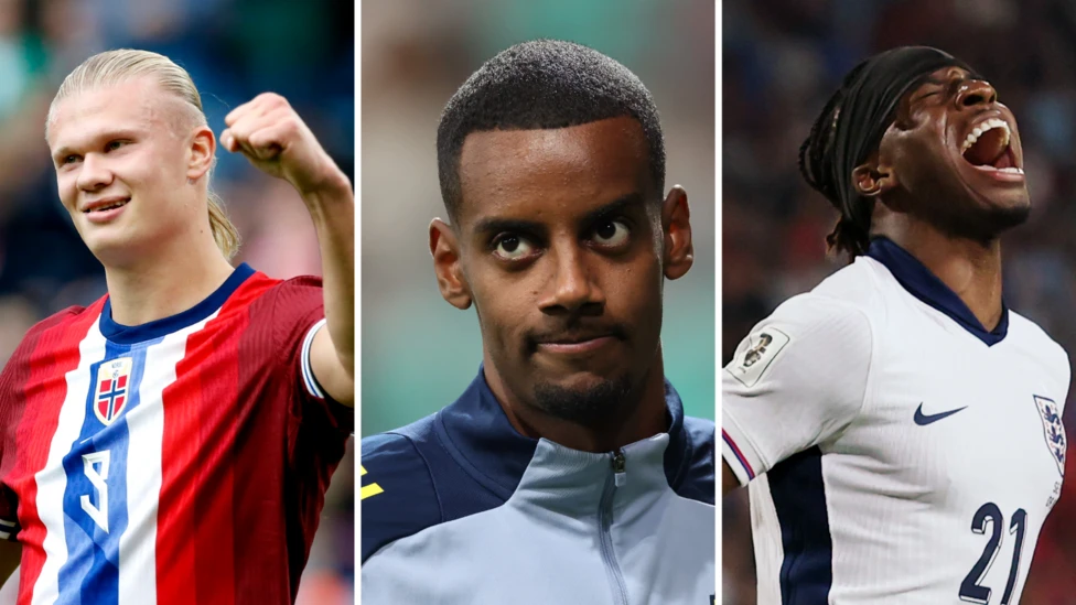 Haaland (left), Isak (centre) and Madueke (right) all played for their country during the international break