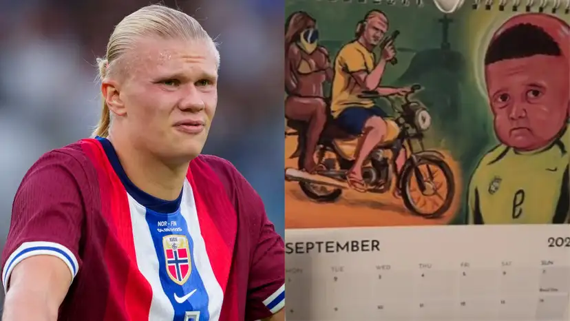 Erling Haaland has shown off a bizarre personalised calendar where the Manchester City star can be seen holding a gun,
