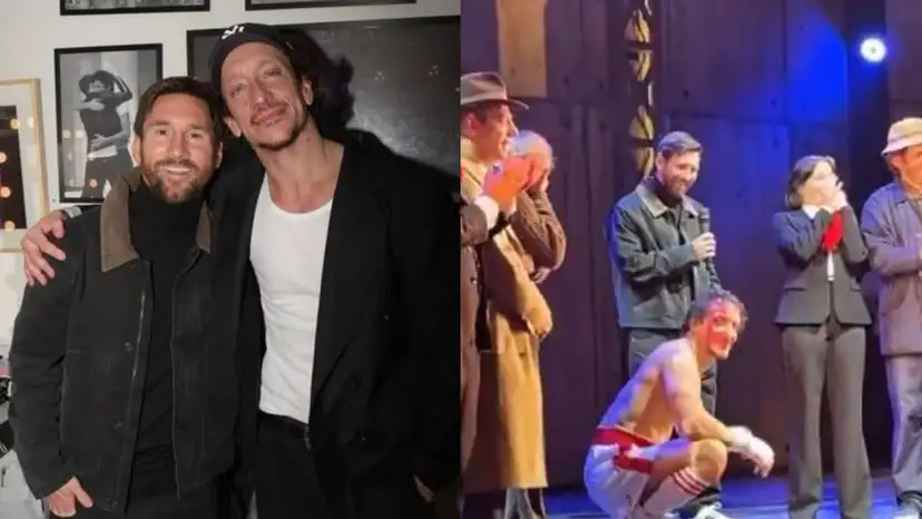 Argentina star Lionel Messi made a surprise appearance on stage after being picked out of the audience by 'Rocky' actor and friend Nico Vázquez.