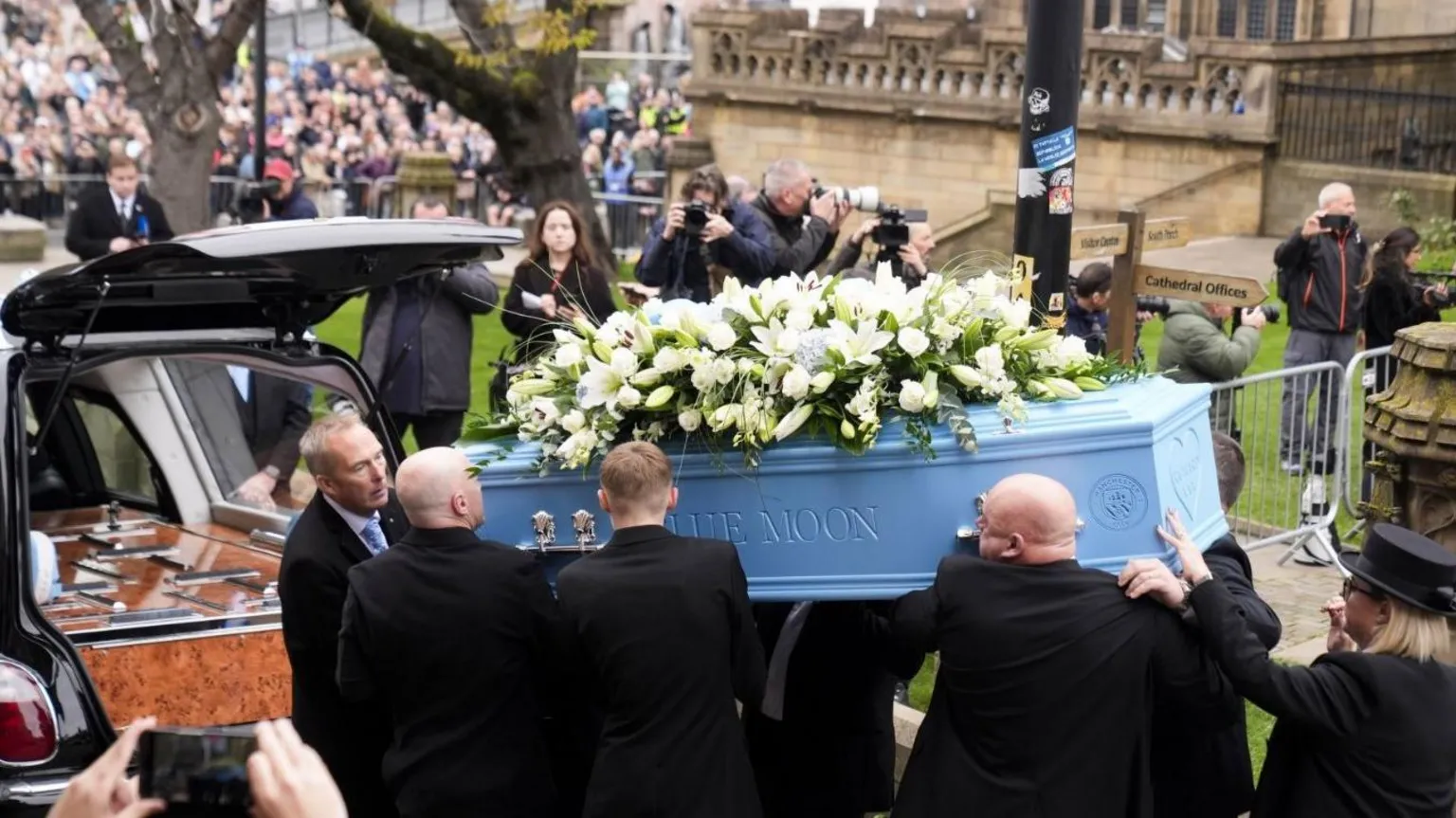 The funeral was held at Manchester Cathedral after a long procession around the city
