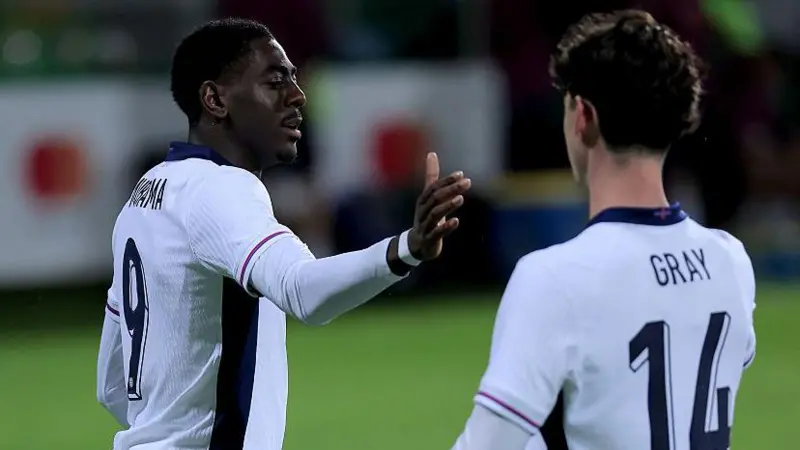 Divin Mubama (left) joined Manchester City from West Ham in 2024