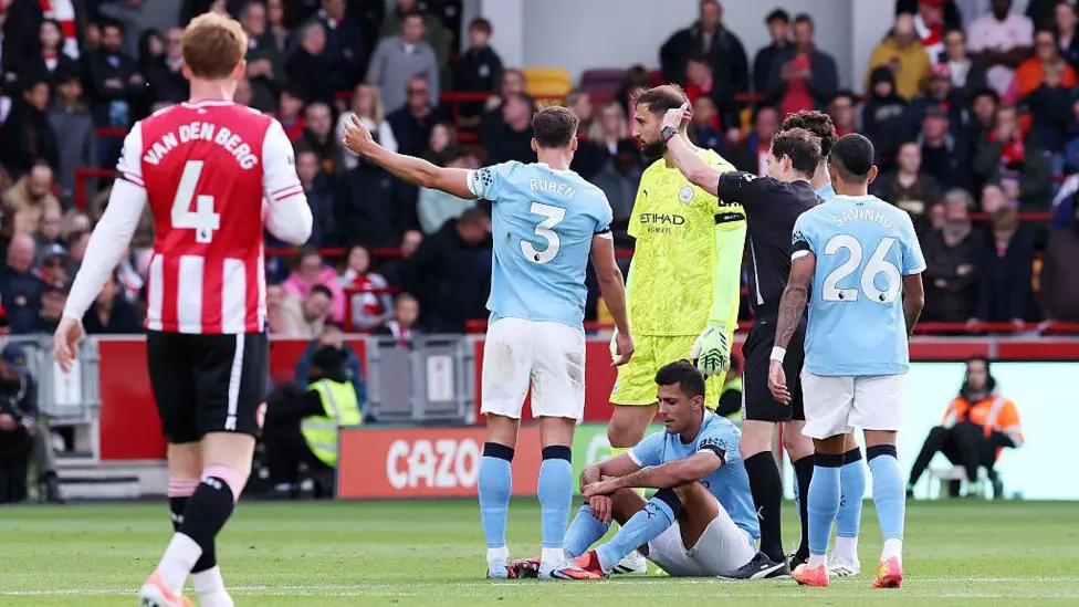 Rodri was substituted after 21 minutes of Manchester City's victory at Brentford