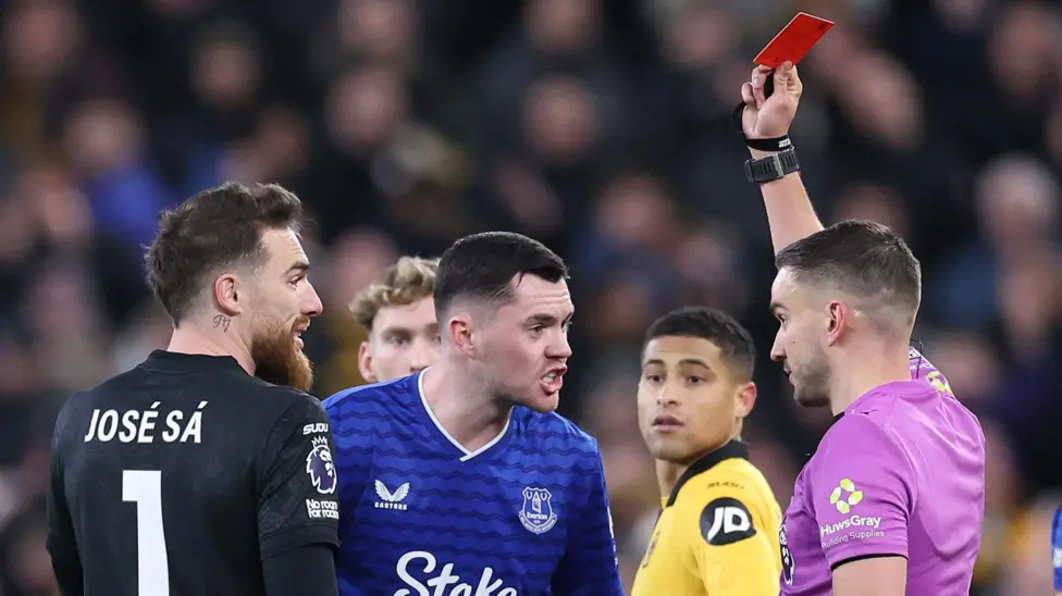 Everton had both Michael Keane and Jack Grealish sent off in the closing stages of their draw with Wolves