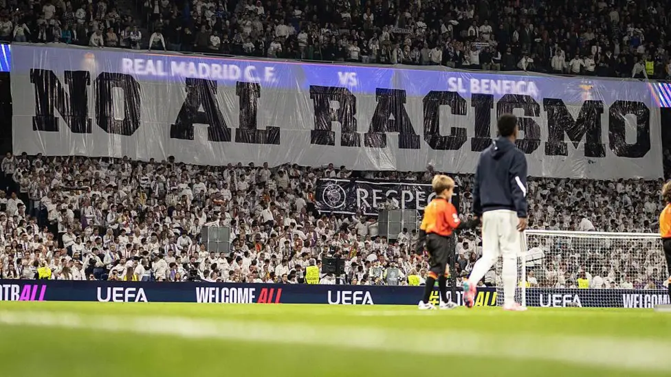 The 'no to racism' banner was shown before Real Madrid's Champions League tie with Benfica