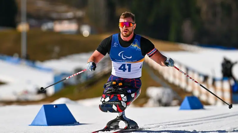 Britain's Scott Meenagh competed in a T-shirt during his Para-biathlon and cross-country skiing events