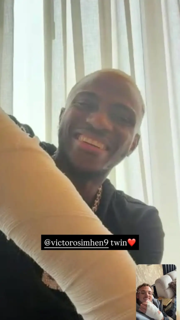 Victor Osimhen & Noa Lang show off their battle scars after attackers end up hospitalised in Liverpool clash
