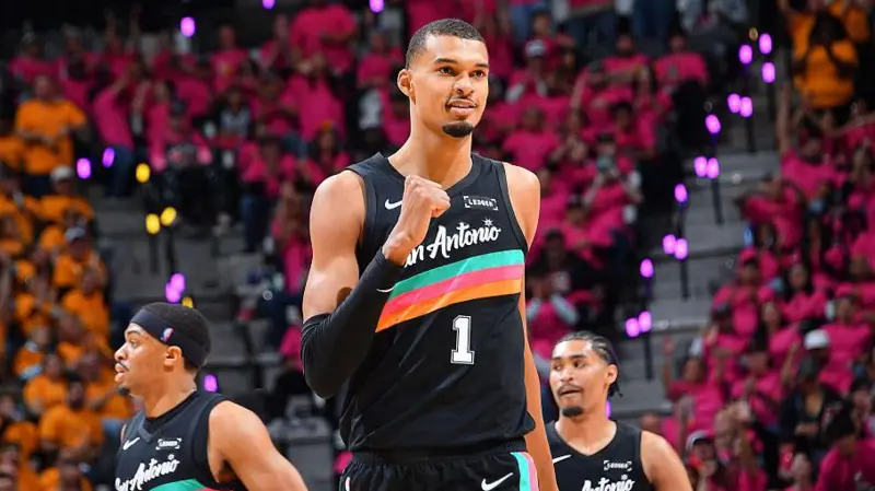 Victor Wembanyama (centre), Shai Gilgeous-Alexander and Nikola Jokic have been nominated for the NBA's MVP award