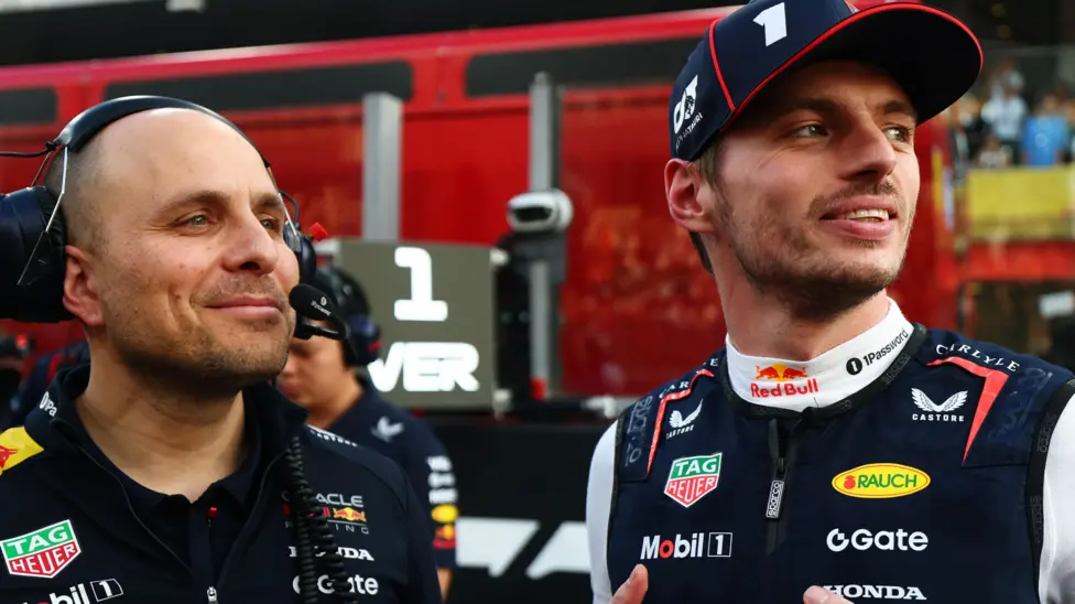 Lambiase (left, with Verstappen) will join McLaren in 2028
