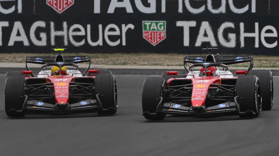 The Ferraris of seven-time champion Lewis Hamilton (left) and Charles Leclerc battled over third position during the Chinese Grand Prix, with the Briton eventually coming out on top
